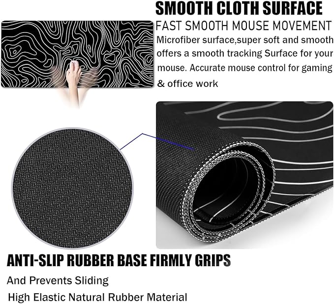 Large Mouse Pad Big Desk Mat Large Office Desk Pad, White Line | Durable Extended Mouse Mat 35.4"x15.7" Mousepad Non-Slip Rubber Base Stitched Edge Home Office Work - Image 4