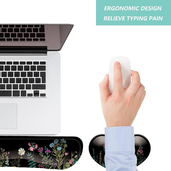 Keyboard Wrist Rest Mouse Wrist Support Set, Memory Foam Wrist Rest Pad for Computer Laptop Keyboard Mouse, Ergonomic Wrist Cushion Support for Typing Pain Relief, Gaming Home Office, Flowers Grass - Image 7