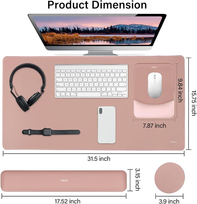 MOSISO Keyboard Mouse Pad Set, Large Gaming Mouse Pad&Keyboard Wrist Rest | Rectangular Mousepad with Wrist Rest&Coaster, Ergonomic Non-Slip&Easy Typing Pad with Curved Silicone Lining, Salmon Pink - Image 2