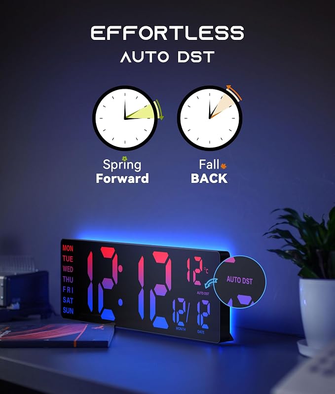 EASYERA 16.5" Large Digital Wall Clock with BT Sync,11 RGB Lights - Image 8