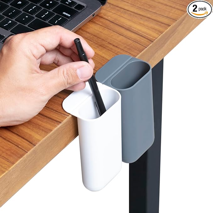 2 Pack Deskside Pen Holder - Optimize Your Space with Our Attachable Pencil Holder for Desk - Desk Pen Holder with Self-Adhesive and Rotatable Attacher by SheerGlee
