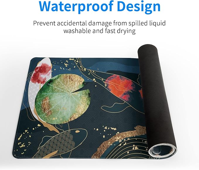 Japanese Gaming Mouse Pad XL - Extended Large Mouse Mat Desk Pad, Stitched Edges Mousepad, 3mm Thick Long Non-Slip Rubber Base Mice Pad, 31.5 X 11.8 Inch - Koi Fish Art - Image 5