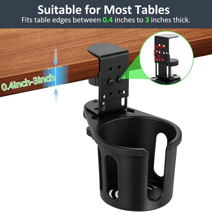 Desk Cup Holder Clamp, Rotatable Clip On Table Cup Holder - Image 4
