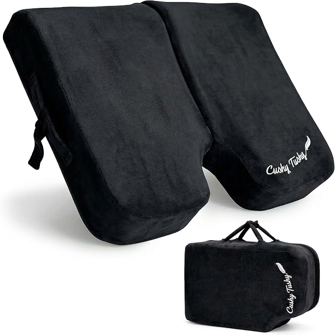Cushy Tushy Premium Foldable Wheelchair Cushion - for Relief of Lower Back, Sciatic, Butt and Tailbone Pain - for Home & Office Use, Perfect for Travel or Driving - Black Coccyx Seat Cushion by CushyTushy