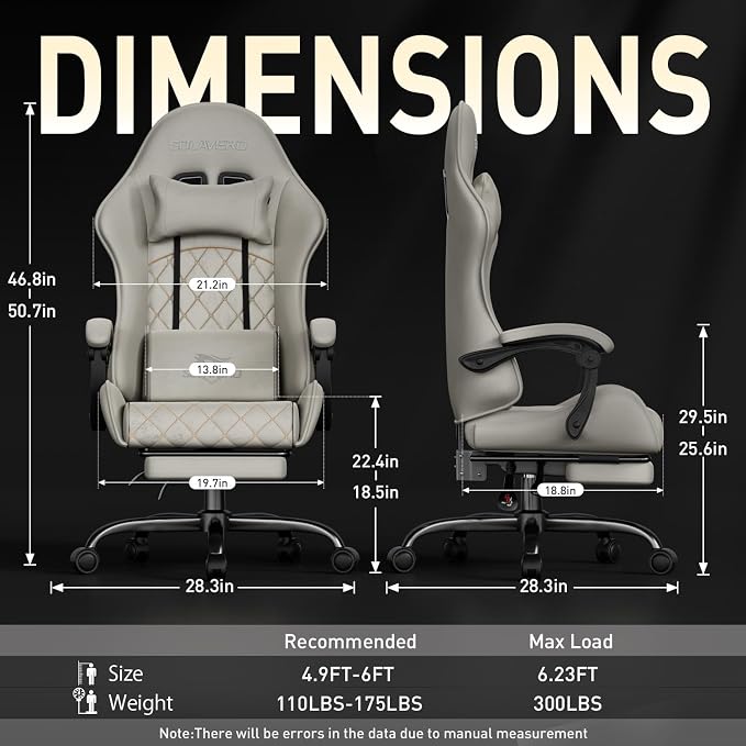 HLDIRECT Massage Recliner Gaming Chair with Footrest for Adults, Brown | 300lbs Capacity, Ergonomic Office Computer Chair, Lumbar Support, Breathable Fabric, Headrest, 360° Swivel, Metal Frame - Image 3