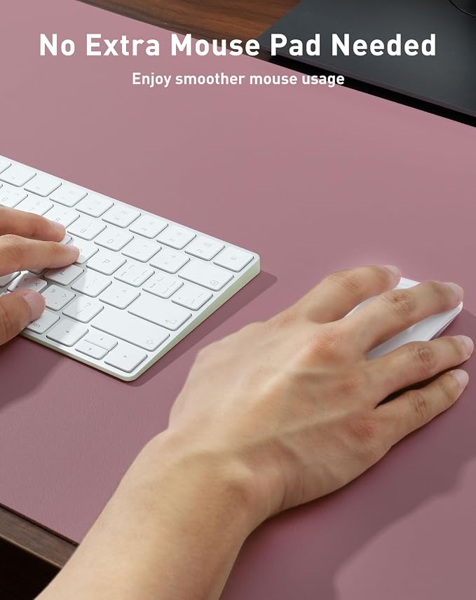 Aothia Faux Leather Desk Mat - Large Mouse Pad, Non-Slip PU Leather Blotter, Waterproof Writing Surface for Office and Home (Dark Pink, 63" x 17") - Image 4