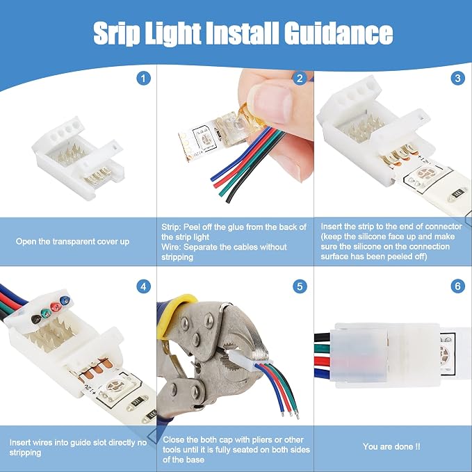 4 Pin 10mm LED Strip Light Connectors, 22 AWG RGB Extension Wire - Image 5
