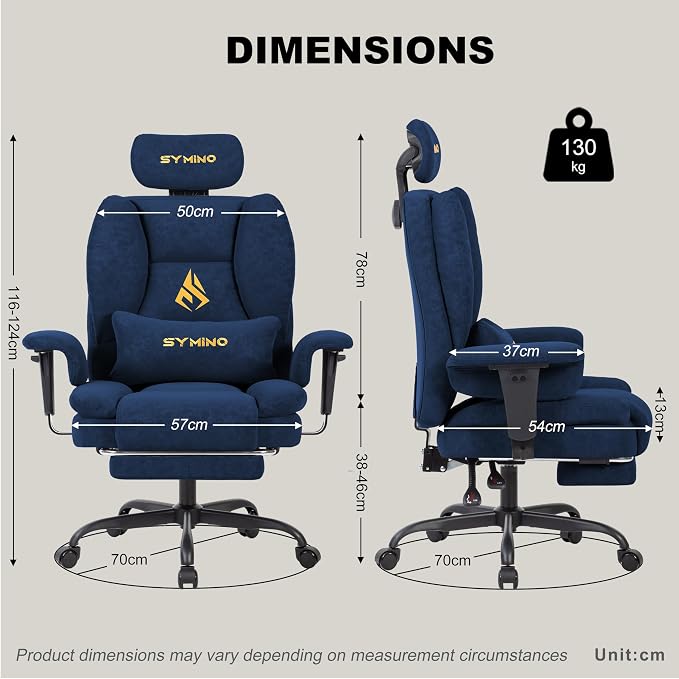Symino Gaming Chair with Foot Rest, Unique Up/Down Armrests, PU Leather Ergonomic High Back Chair, 150° Recline Solid Color Computer Desk Chair, Blue - Image 3