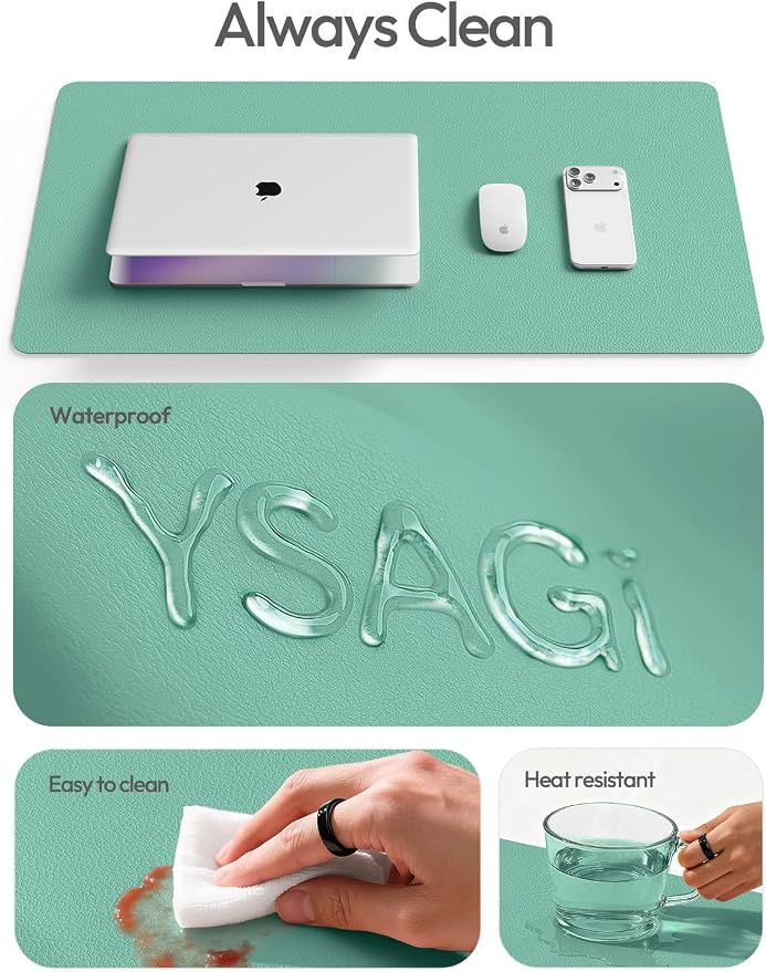 YSAGi Leather Desk Protector, Office Mat, Large Mouse Mat, Non-Slip PU Leather Blotter, Laptop Desk Mat, Waterproof Writing Pad for Office and Home(Green-Blue, 63" x 17.2") - Image 7