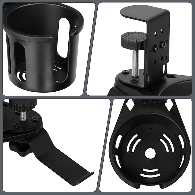 Desk Cup Holder Clamp 2 in 1 Clip On Table Cup Holder with Headphone Hanger - Image 3