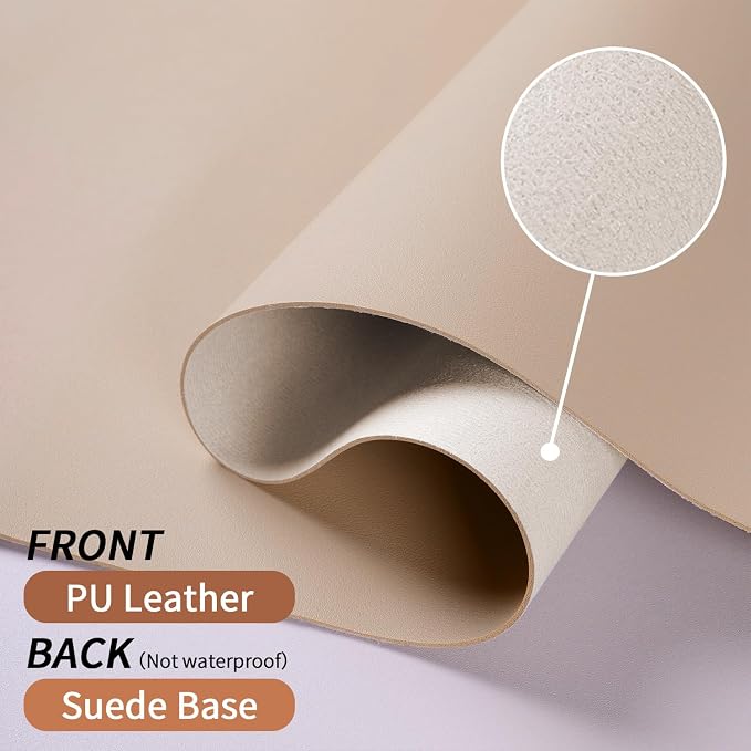Bloss Extra Large Leather Desk Mat 47.2" x 24" Non-Slip Dressing Table Cover Protector, Waterproof Student Study Desk Mat, PU Leather Computer Writing Desk Pad for Home Office and Decor - Beige - Image 6