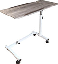 Recliner Table, Over the Bed Table with Wheels, Adjustable Width & Height, with Split Tilt Design & 4 Caster Wheels with Brakes (Vintage Oak Tabletop, White Base) by Unknown