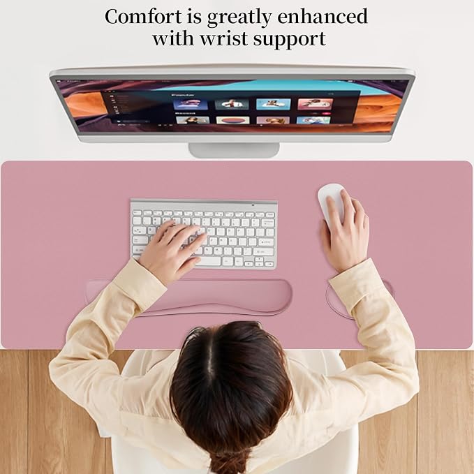 Mouse Pad and Keyboard Wrist Rest, 3-in-1 Keyboard and Mouse Pad | 35.4" x 16.9" Dusty Pink Desk Mat Set,Ergonomic Wrist Rest for Computer Keyboard, Non-slip Base, Waterproof Computer Mat - Image 6