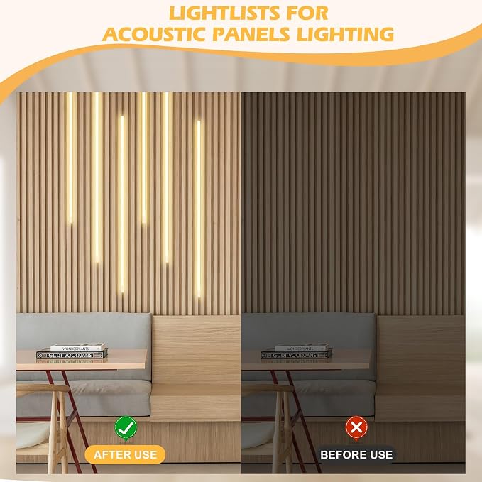 Dimmable LED Recessed Lighting for Acoustic Panel Cuttable Soft 3000K COB Strip Light with Touch Sensor for Wood Accent Groove Slat Wall Panel, Themed Space, Gym, Movie Music Gaming Room Decoration - Image 8