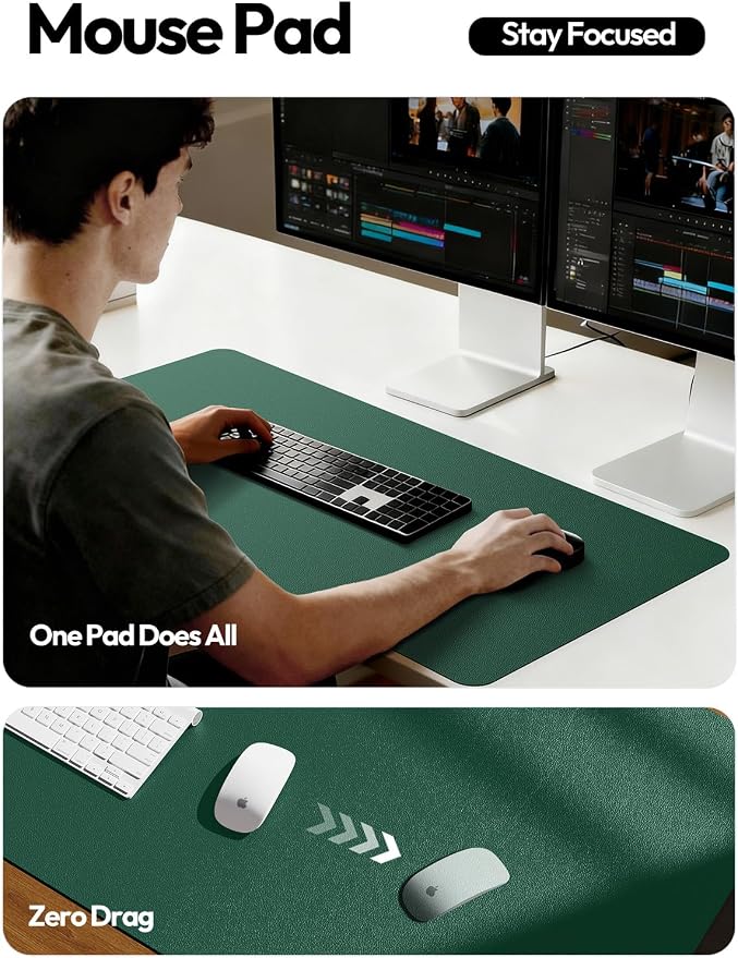 YSAGi Leather Desk Pad Protector, Office Desk Mat, Large Mouse Pad, Non-Slip PU Leather Desk Blotter, Laptop Desk Pad, Waterproof Desk Writing Pad for Office and Home (Seafoam Green, 23.6" x 13.8") - Image 4