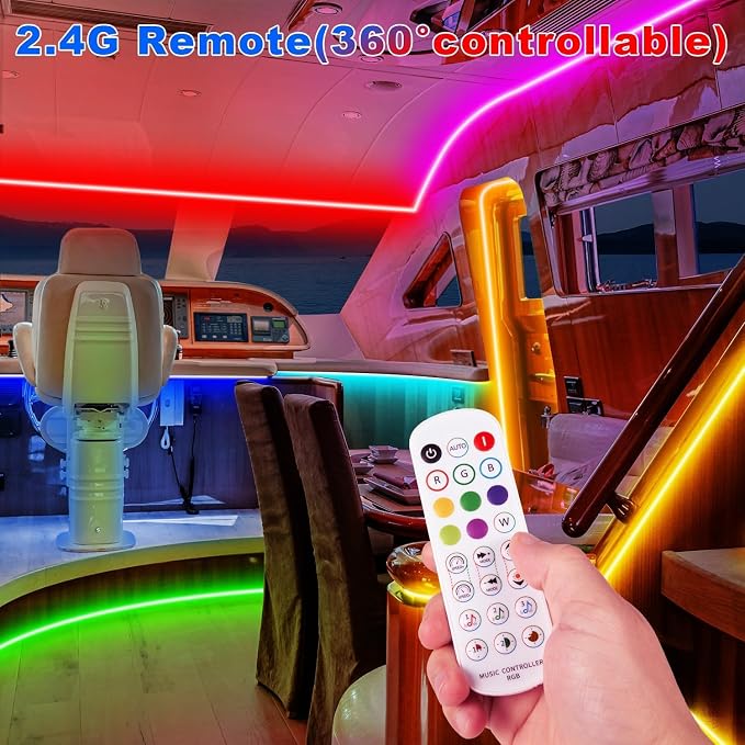 50FT Boat Lights LED Waterproof, 12V Marine Light Strip for Boat, RGB Marine LED Strip 12V with App & Remote for Pontoon Interior and Exterior, Night Fishing Lighting for Jon, Yacht, Kayak, Deck - Image 5
