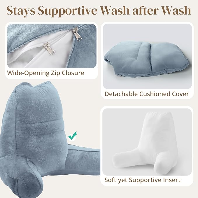 Sasttie Reading Pillow for Bed, Back Pillow for Sitting Up, Greyish Blue - Image 6