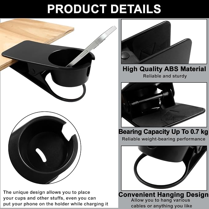 Jiozermi Drinking Cup Holder Clip, Desk Drink Holder Clip(Black) - Image 3