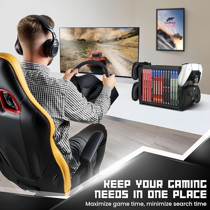TNP Video Game Storage Tower for PS5, 15 Game Cases, 4 Controllers, Black - Image 9