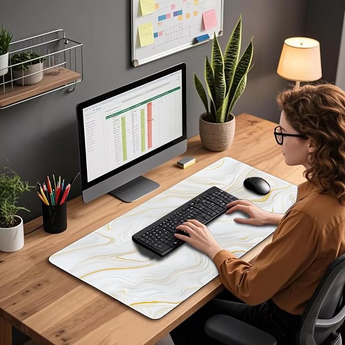 Large Mouse Pad Gaming Desk Mat 31.5"x15.7" Non Slip Gold Marble | Extended Mousepad, Non-Slip Rubber Base , Stitched Edges, for Computer/Laptop/Office/Home - Image 3