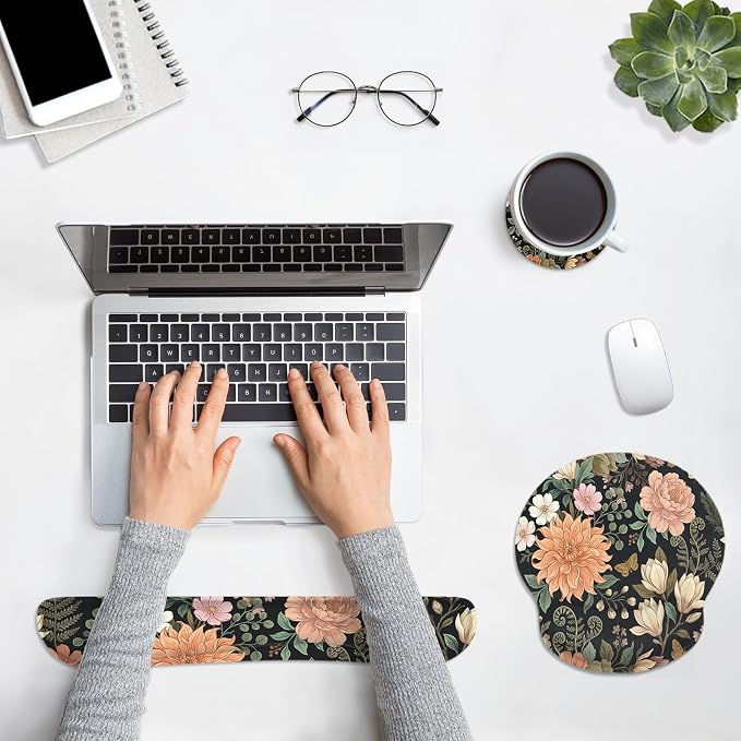 Britimes Ergonomic Mouse Pad Set with Wrist Rest, Floral Flower - Image 7