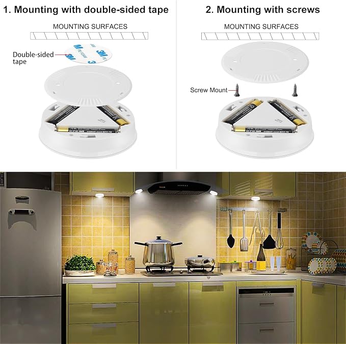 LUXSWAY LED Puck Light, Ultra-Thin Touch Light, Battery Operated, Tap Lights, 60 Lumens, Stick on Lights, Under Cabinet Lighting, Ideal for Kitchen Cabinets, Closets, Garage and More, 3-Pack, White - Image 6