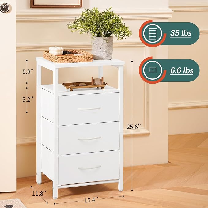 Yoobure Night Stand with Charging Station, LED White Nightstand for Dorm - Image 3