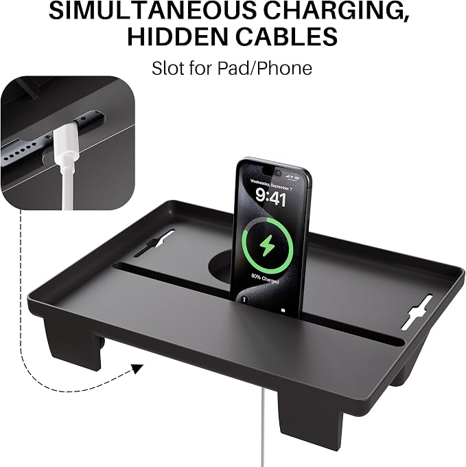 JOYMOOP Clip-On Bedside Shelf for Bunk Beds, Dorm Room Essentials, Bedside Caddy, No-Tool Install Bed Side Table Storage for Loft, Platform Beds, Nightstand Caddy for Phone, Glasses, Book, Black - Image 9