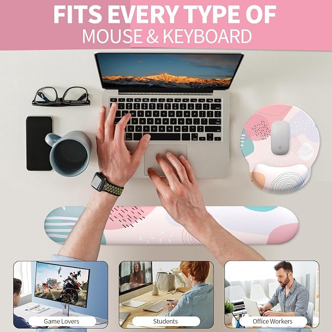 eulps Mouse Pad Wrist Support, Ergonomic Memory Foam Keyboard Wrist Pad & Gel Wrist Rest Set for Computer Keyboard for Easy Typing & Pain Relief for Office & Home (Floral Fantasy Set) - Image 5