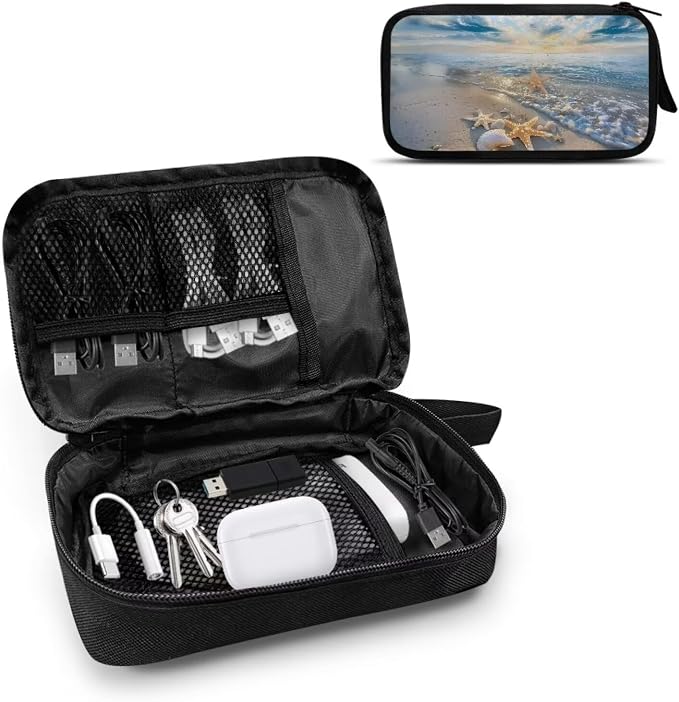 Sunset Starfish Shell Print Digital Organizing Bag - Multifunctional Charger, Earphone & USB Cable/SD Card Charging Head Storage - Image 2