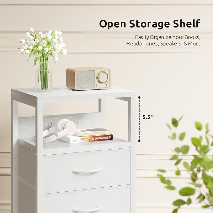 Lazzanto Night Stand with Charger Station, 3 Fabric Drawers, White - Image 7