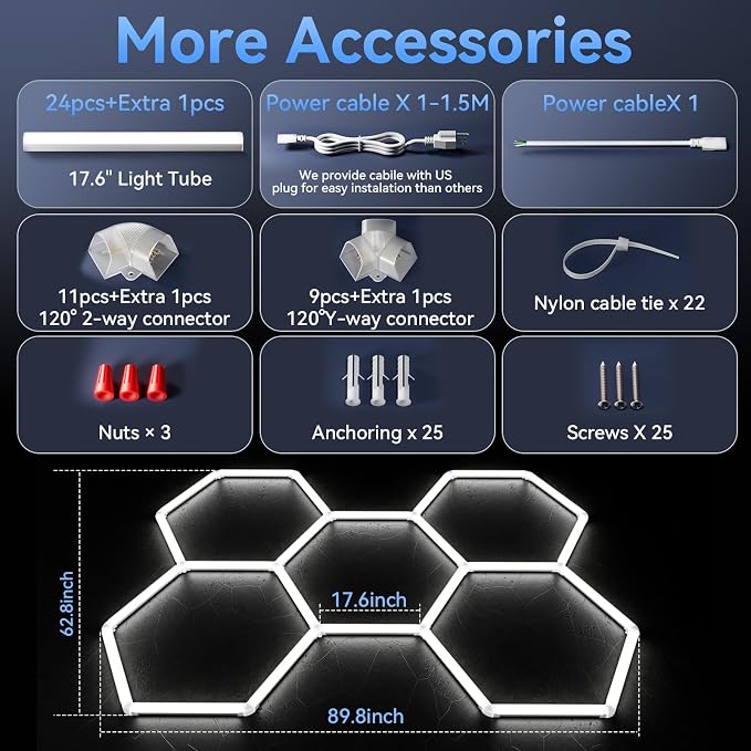 LZHOME Hexagon 5000K LED Garage Lights: 25 Pack Updated 1.31-inch Wider Size,26300LM Super Bright Hex Lighting Ceiling LED Shop Light for Garage, Car Detailing, Workshop, Warehouse, Gym, Basement - Image 4
