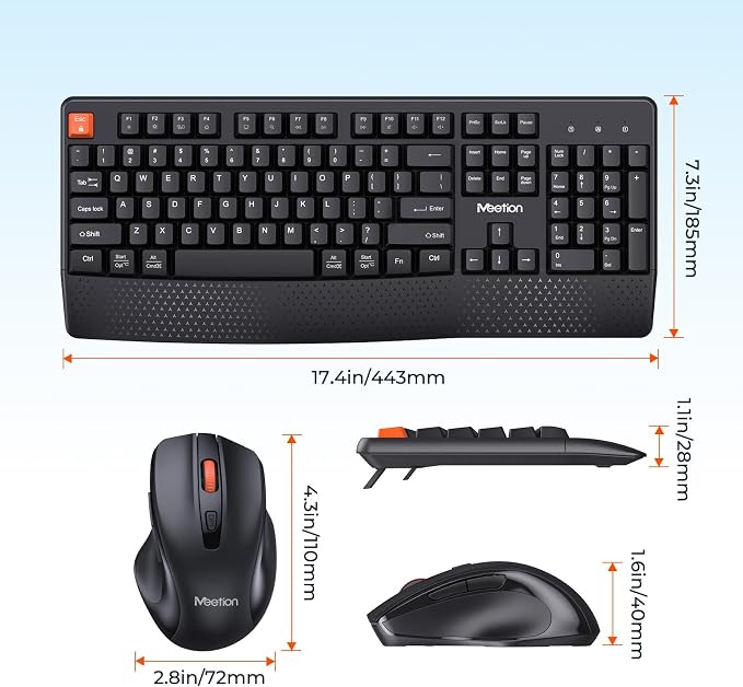 MEETION Wireless Keyboard and Mouse Combo, Full-Size with Wrist Rest Black - Image 5