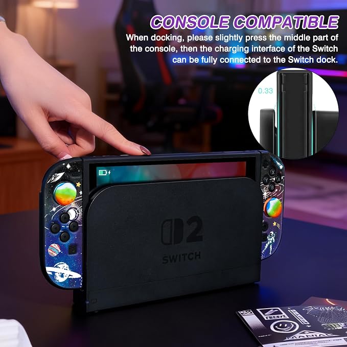 DLseego Protective Soft Case for Nintendo Switch 2 (2025), Soft Grip Cover for Handle, Detachable Joy-C Controller Shockproof & Scratch-Resistant Console Shell,2 Thumb Grips, Astronauts - Colourful 1 - Image 2