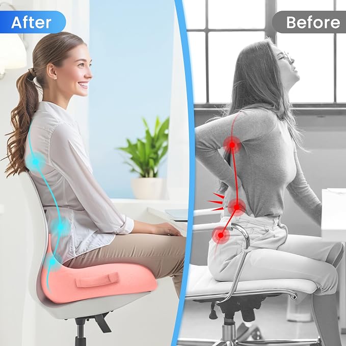 CushZone Ergonomic Seat Cushion, Sciatica Support for Office Chair, Pink | Large Size for Sciatica & Hip & Tailbone Pain Relief, Memory Foam Office Chair Cushion for Car, Long Trip, Desk Chair, Lab - Image 7