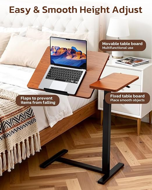 Simple Deluxe Standing Rolling Desk with Hidden Casters, Height Adjustable Pneumatic Mobile Laptop Desk, Tilting Bedside Table for Laptop, Overbed Bedside Table Hospital Home Use, Brown - Image 6
