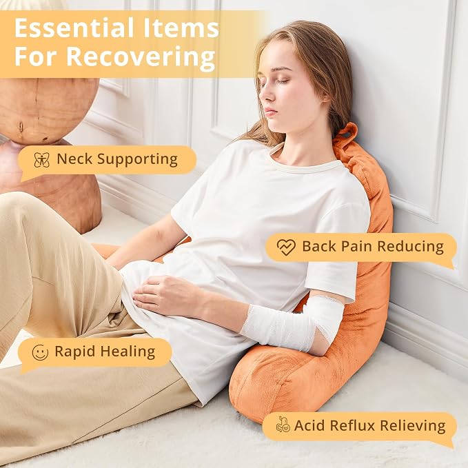 Sasttie Reading Pillow for Bed, Back Pillow for Sitting Up, Orange - Image 6