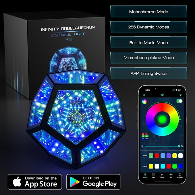 MITO Infinity Mirror Light Dodecahedron, RGBW Cube Light Decor for Gaming - Image 6