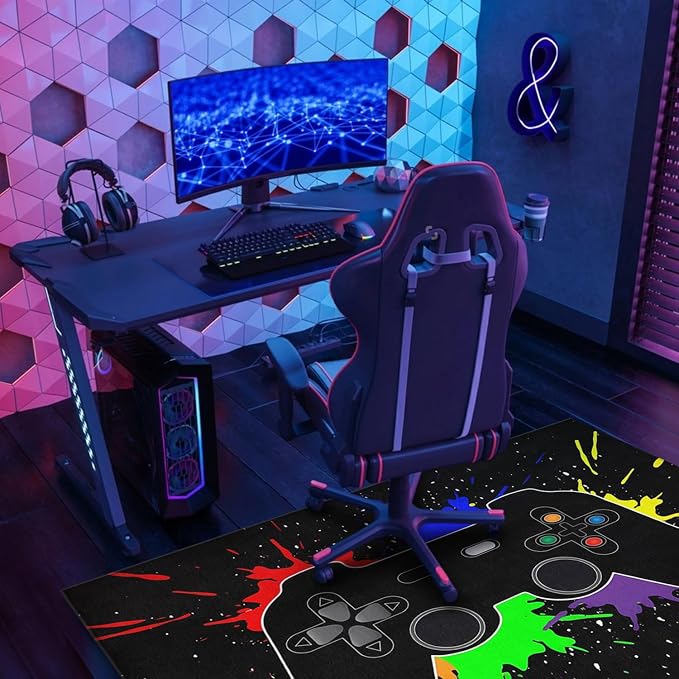 Gaming Chair Mat for Carpet Hardwood Tile Floor,36"x48" Gaming Rug for Gaming Room, Under Desk Non Slip Gamer Rug,Low-Pile Game Room Rug,Rubber Backing Large Gaming Chair Floor Mat,Colorful Gamepad - Image 2