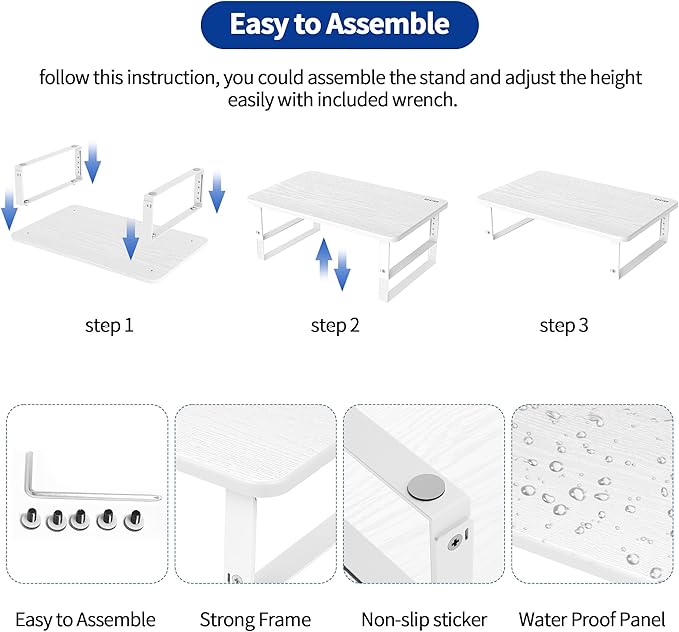 BESIGN MS01 Monitor Stand Riser, Height Adjustable Laptop Stand, Computer Monitor Stand for Monitor, Computer,Laptop,Printer (White) - Image 5