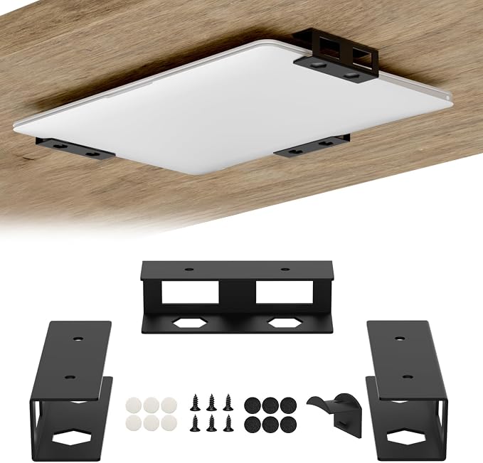 Under Desk Laptop Mount for Lenovo,HP,Asus,Acer Laptop Under Desk Holder with Anti-Scratch Pads Compatible with Laptop,Mac mini,MacBook,Keyboard Under Desk Laptop Shelf with Headphone Hanger - Image 8