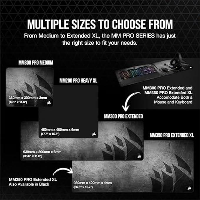 Corsair MM350 PRO Extended XL Premium Spill-Proof Cloth Gaming Mouse Pad – 36.6” Width x 15.7” Height Surface – Black/Gray - Image 7