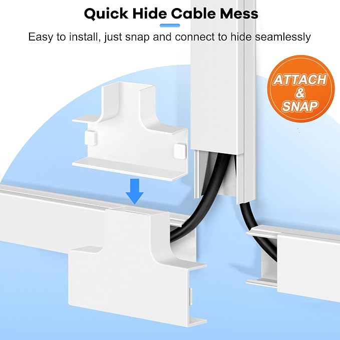 306in Cord Hider Kit, Cord Covers for Wires on Wall, Paintable Wire Cover for Cords, Cable Hider for Wall Mounted TV, White Cord Concealer, Cable Raceway Wire Management, 18x L17in x W0.95in x H0.55in - Image 5
