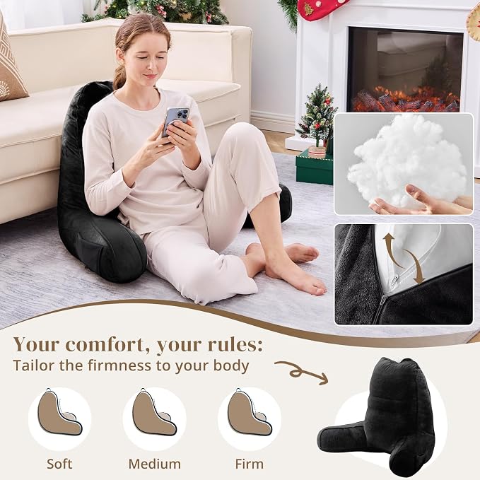 Sasttie Reading Pillow for Bed, Back Pillow for Sitting Up, Black - Image 3