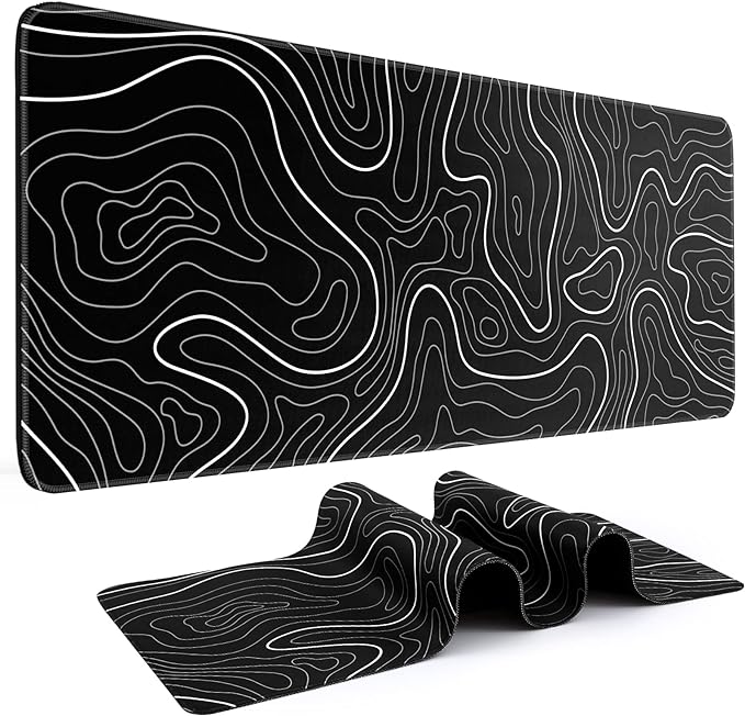 DIGSOM Gaming Mouse Pad, Black with White Topographic Line, 31.5x11.8in | XL Mouse mat, Smooth surface, Anti-slip rubber base, For keyboard and mouse, For home and office use by DIGSOM