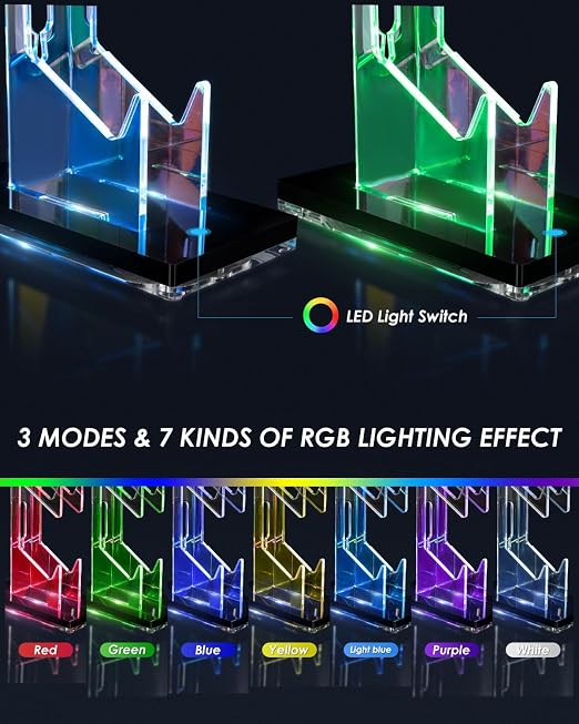 OAPRIRE RGB Controller and Headset Stand with 21 Light Modes, 2 Tier | Acrylic Game Controller Stand for Desk, Stabilized Base, Gamer Gift for PS5 PS4 Xbox Controllers, Desk Accessories, Black - Image 2