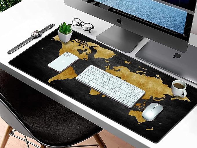 Rinaze Mouse Pad Desk Mat, Multifunctional Large Gaming Mousepad, Office Desk Pad with Washable Durable Design, Keyboard Pad in Black World Map - Image 9