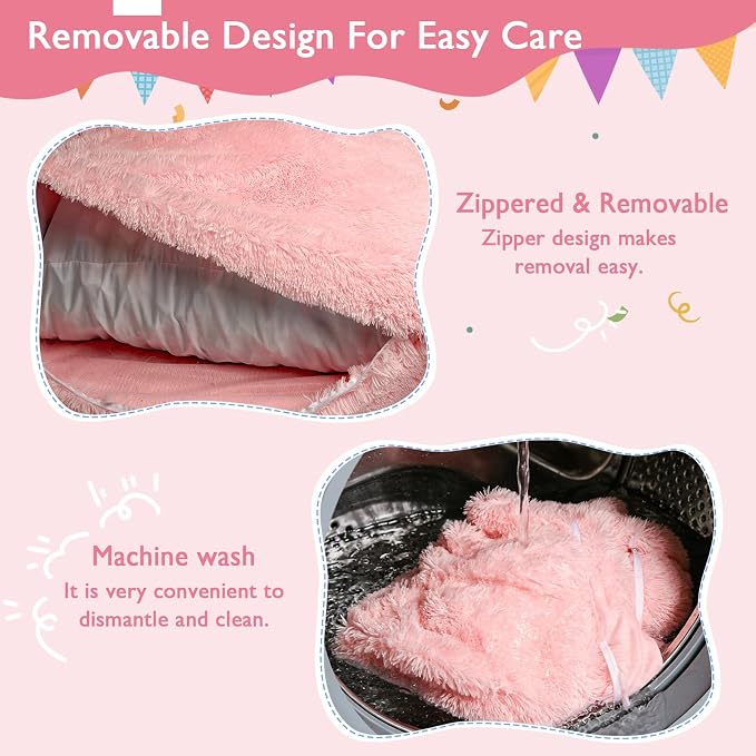 3 in 1 Kids Bean Bag Chair Bed, Kids Fluffy Stuffed Floor Pillow for Gaming and Reading, Ultra Soft Faux Fur Fabric Bean Bag Chairs to Lounger for Playroom, Living Room, Bedroom, Pink - Image 4
