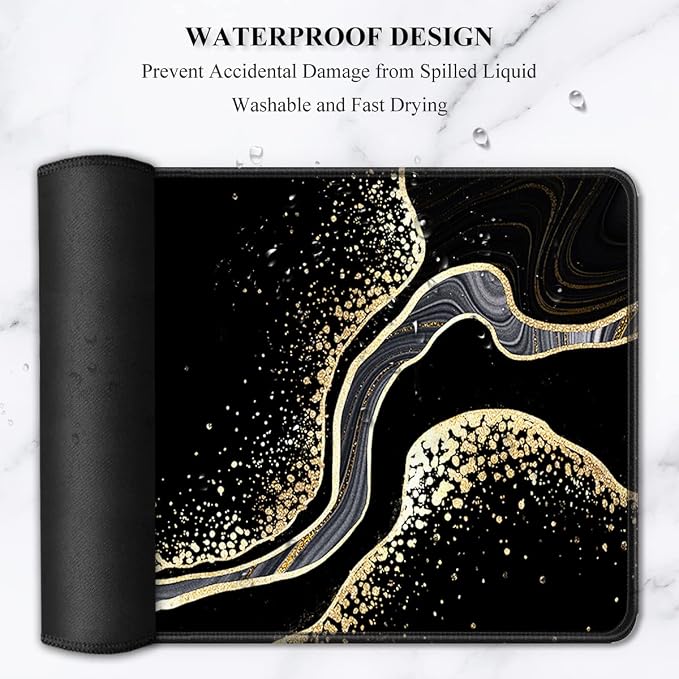 Auhoahsil Desk Pad, XL Extended Large Gaming Mouse Pad 31.5 x 11.8 Inch, Waterproof Mousepad with Stitched Edges, Non-Slip Computer Keyboard Laptop Mat for Women Men Office Work, Black Gold River - Image 6