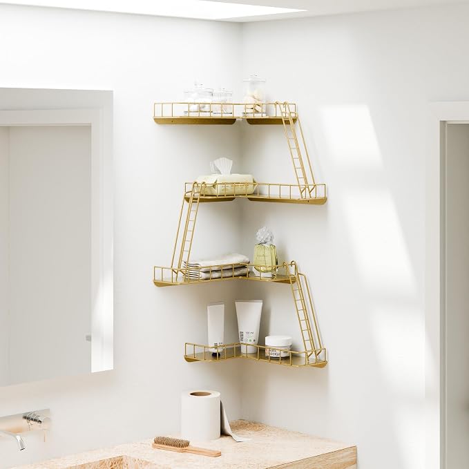 Fire Escape Wall Shelf - Modern City Style 4-Tier Corner Wall Shelves, Easy to Install Metal Ladder Shelf for Figures, New York Decorative Shelves for Bathroom, Living Room & Home Decor,Gold - Image 5